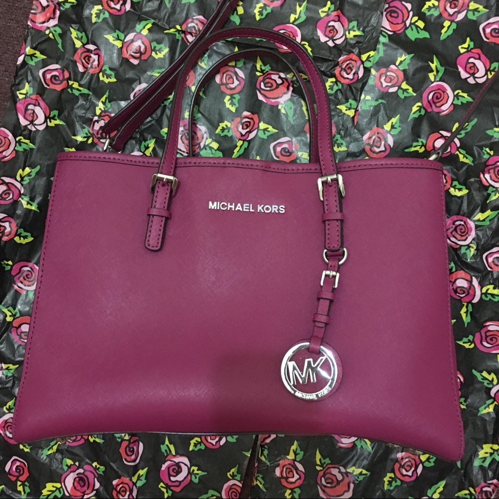 Michael Kors Leather Magenta Medium Satchel Bag